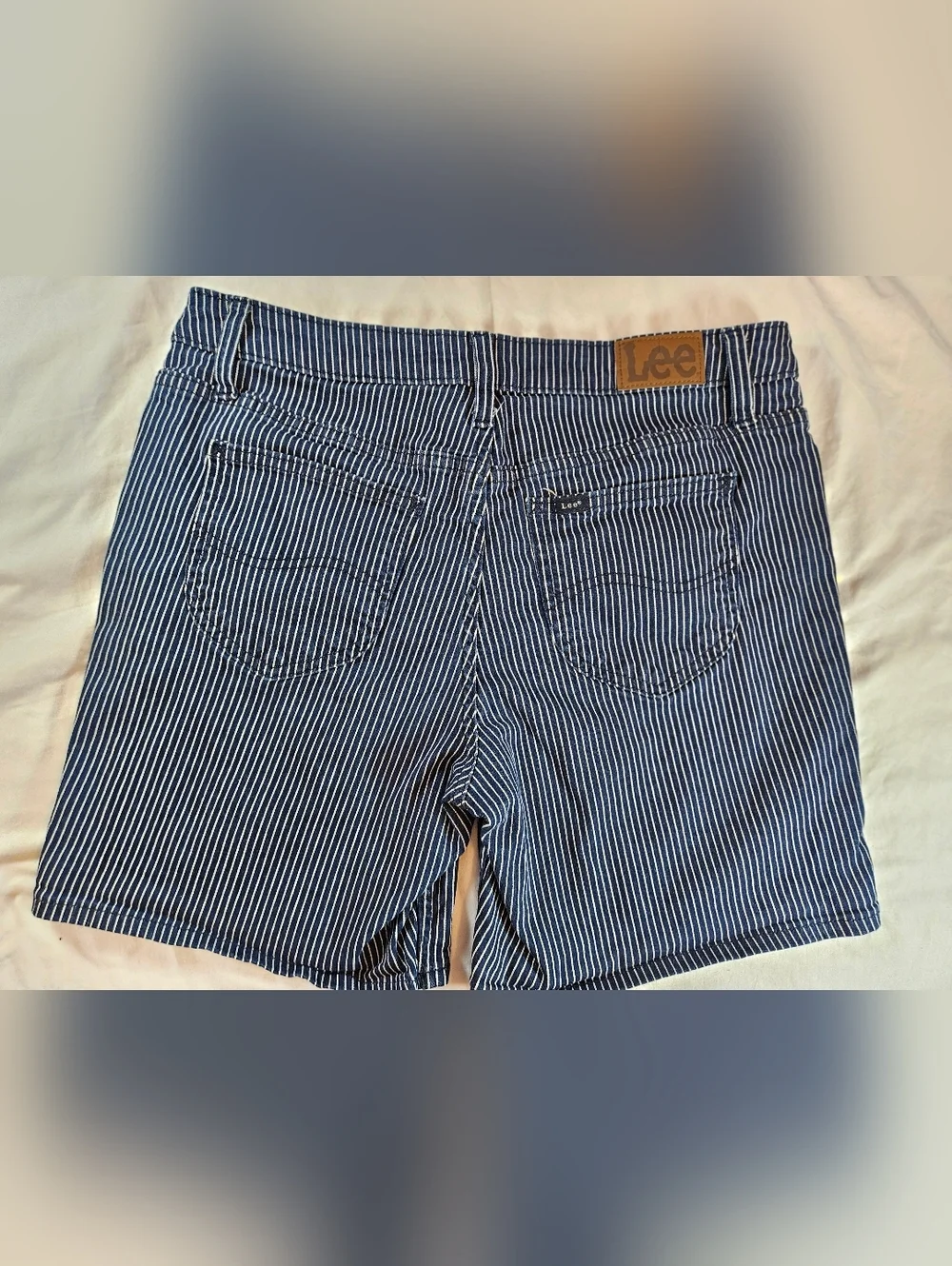 Lee Womens Blue And White Striped 5 Pocket Buttoned Denim Jean Shorts Size 12 - Picture 11 of 11